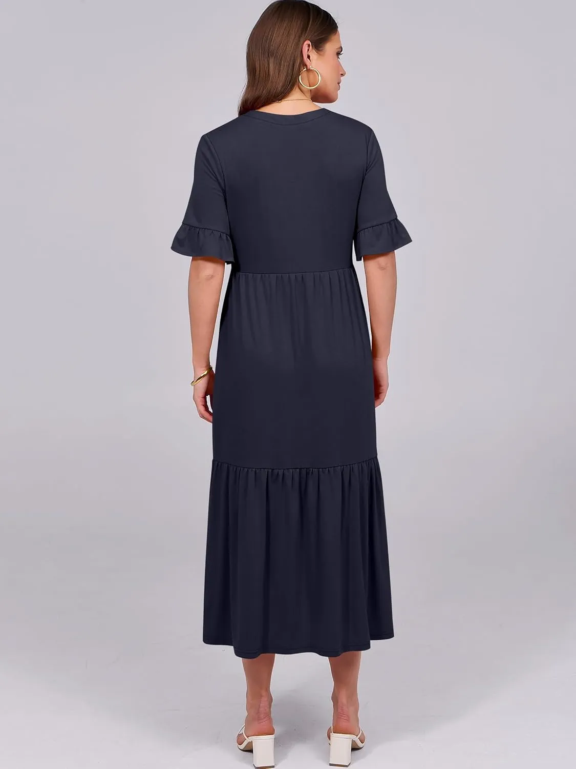 ANRABESS Women's Casual Summer Ruffle Short Sleeve T Shirts Maxi Dress 2025 Spring V Neck Flowy Tiered Boho Beach Dresses