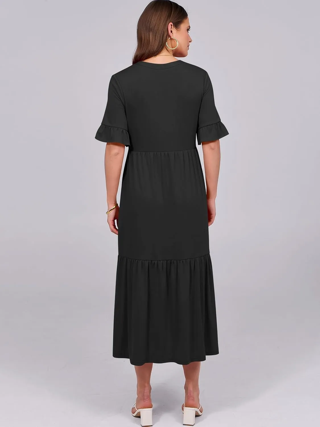 ANRABESS Women's Casual Summer Ruffle Short Sleeve T Shirts Maxi Dress 2025 Spring V Neck Flowy Tiered Boho Beach Dresses