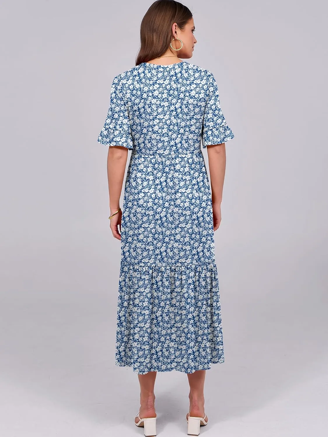 ANRABESS Women's Casual Summer Ruffle Short Sleeve T Shirts Maxi Dress 2025 Spring V Neck Flowy Tiered Boho Beach Dresses
