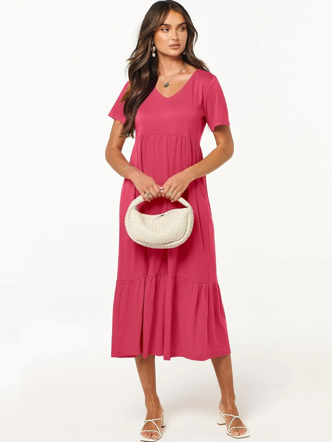 ANRABESS Women's Summer Casual Short Sleeve T Shirts Maxi Dress Flowy V Neck Tiered Beach Vacation Sundress 2025 Outfits