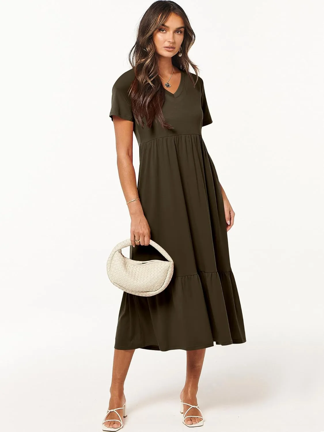 ANRABESS Women's Summer Casual Short Sleeve T Shirts Maxi Dress Flowy V Neck Tiered Beach Vacation Sundress 2025 Outfits
