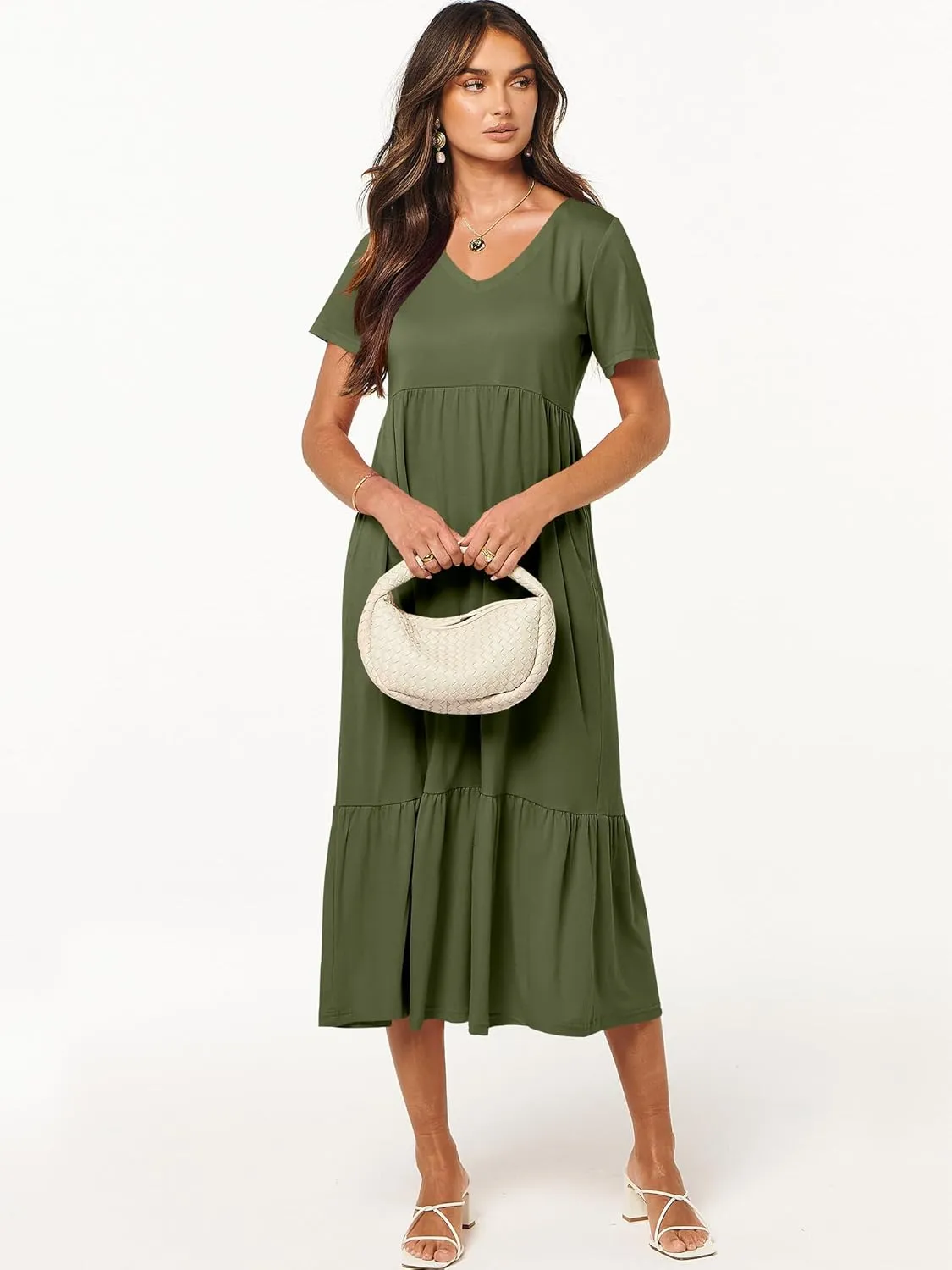 ANRABESS Women's Summer Casual Short Sleeve T Shirts Maxi Dress Flowy V Neck Tiered Beach Vacation Sundress 2025 Outfits