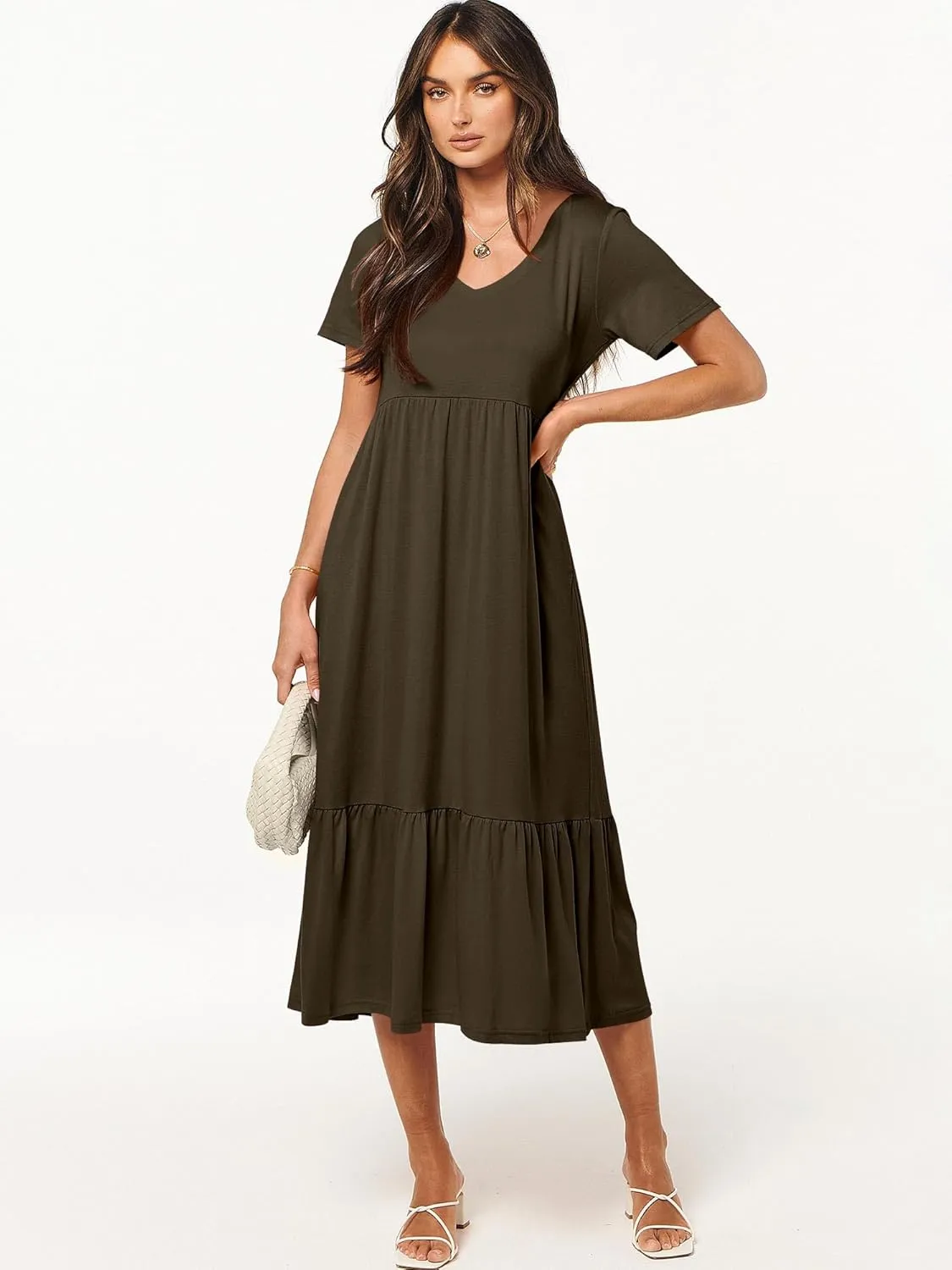 ANRABESS Women's Summer Casual Short Sleeve T Shirts Maxi Dress Flowy V Neck Tiered Beach Vacation Sundress 2025 Outfits