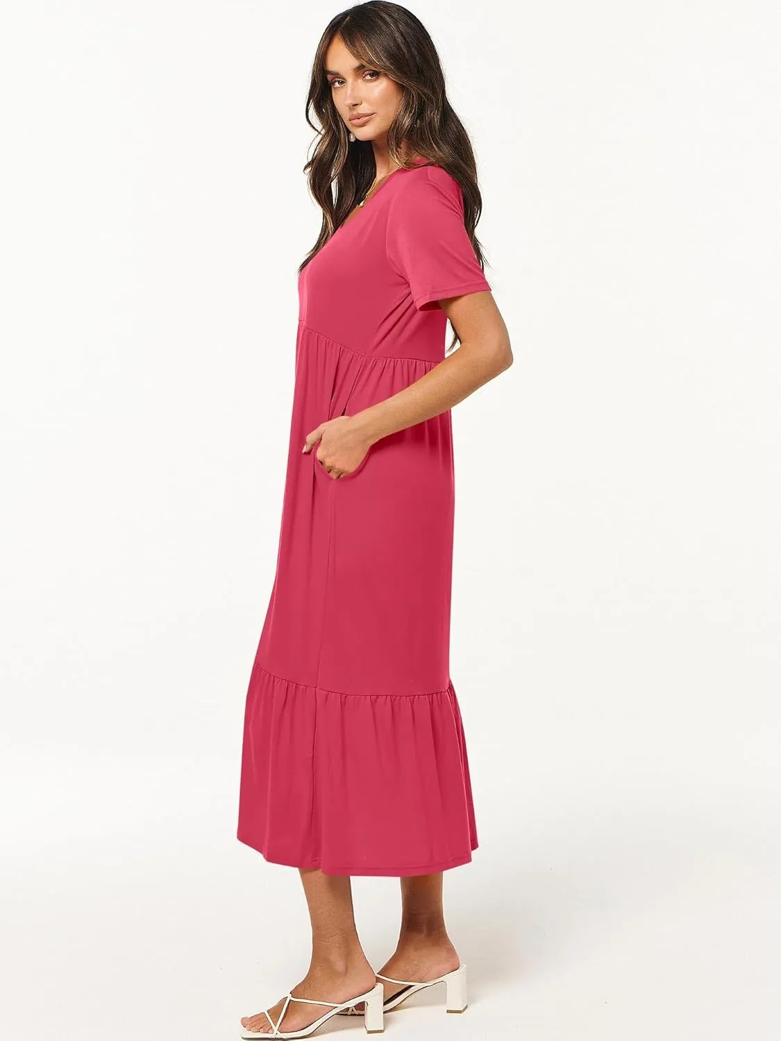ANRABESS Women's Summer Casual Short Sleeve T Shirts Maxi Dress Flowy V Neck Tiered Beach Vacation Sundress 2025 Outfits