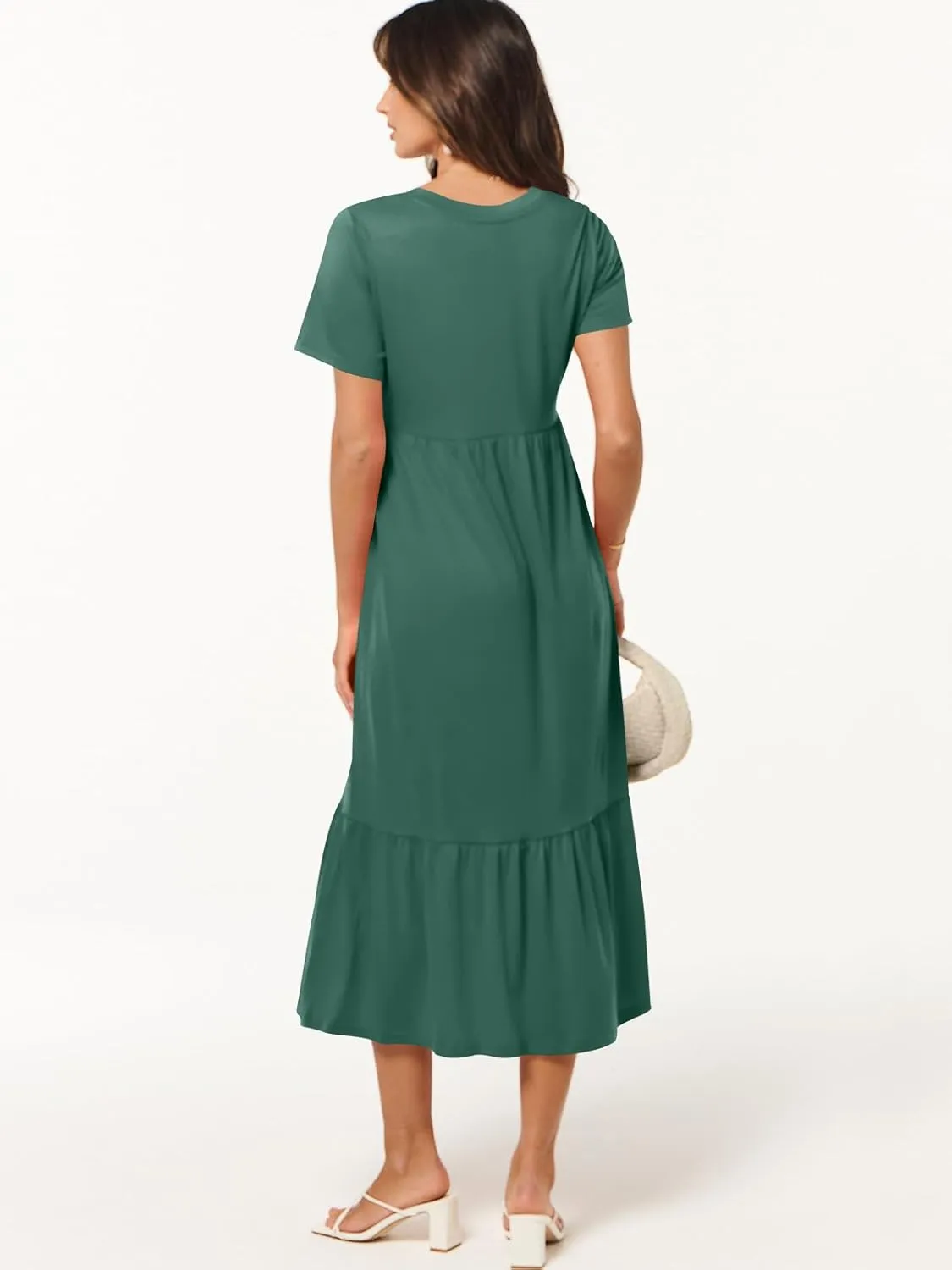 ANRABESS Women's Summer Casual Short Sleeve T Shirts Maxi Dress Flowy V Neck Tiered Beach Vacation Sundress 2025 Outfits