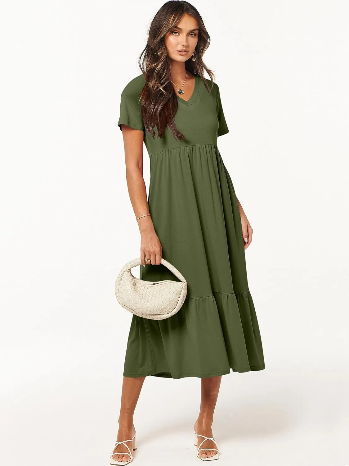 ANRABESS Women's Summer Casual Short Sleeve T Shirts Maxi Dress Flowy V Neck Tiered Beach Vacation Sundress 2025 Outfits