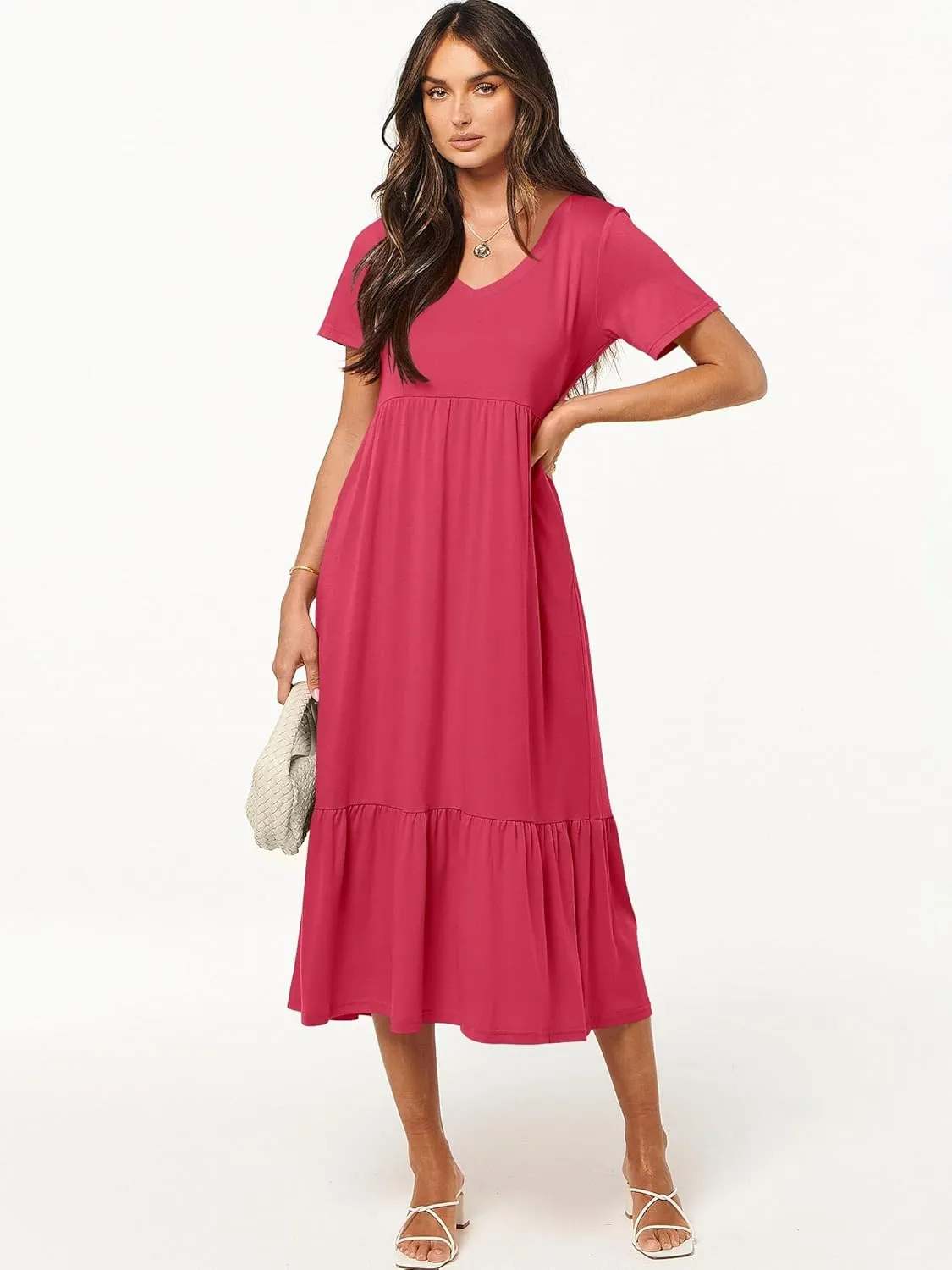 ANRABESS Women's Summer Casual Short Sleeve T Shirts Maxi Dress Flowy V Neck Tiered Beach Vacation Sundress 2025 Outfits
