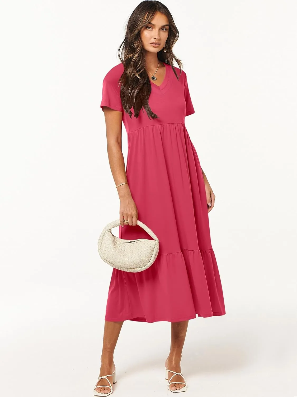 ANRABESS Women's Summer Casual Short Sleeve T Shirts Maxi Dress Flowy V Neck Tiered Beach Vacation Sundress 2025 Outfits