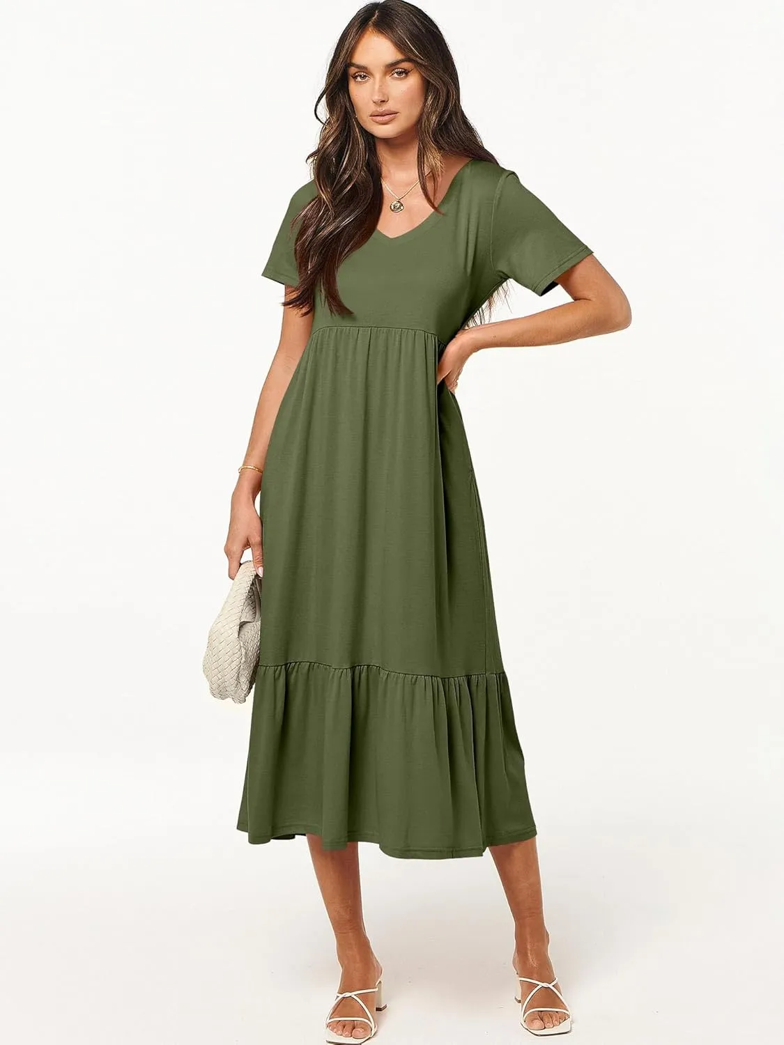 ANRABESS Women's Summer Casual Short Sleeve T Shirts Maxi Dress Flowy V Neck Tiered Beach Vacation Sundress 2025 Outfits