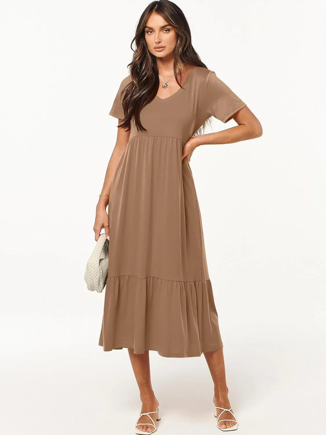 ANRABESS Women's Summer Casual Short Sleeve T Shirts Maxi Dress Flowy V Neck Tiered Beach Vacation Sundress 2025 Outfits