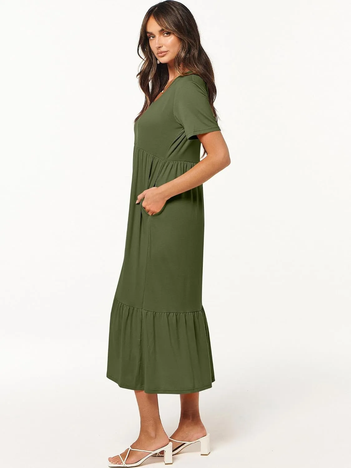 ANRABESS Women's Summer Casual Short Sleeve T Shirts Maxi Dress Flowy V Neck Tiered Beach Vacation Sundress 2025 Outfits