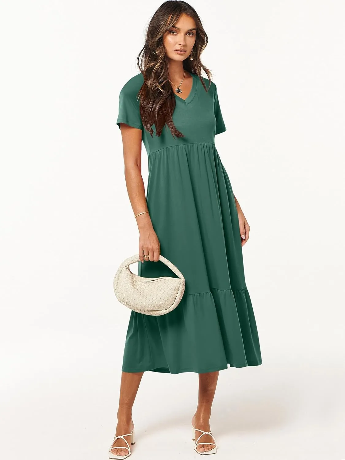 ANRABESS Women's Summer Casual Short Sleeve T Shirts Maxi Dress Flowy V Neck Tiered Beach Vacation Sundress 2025 Outfits