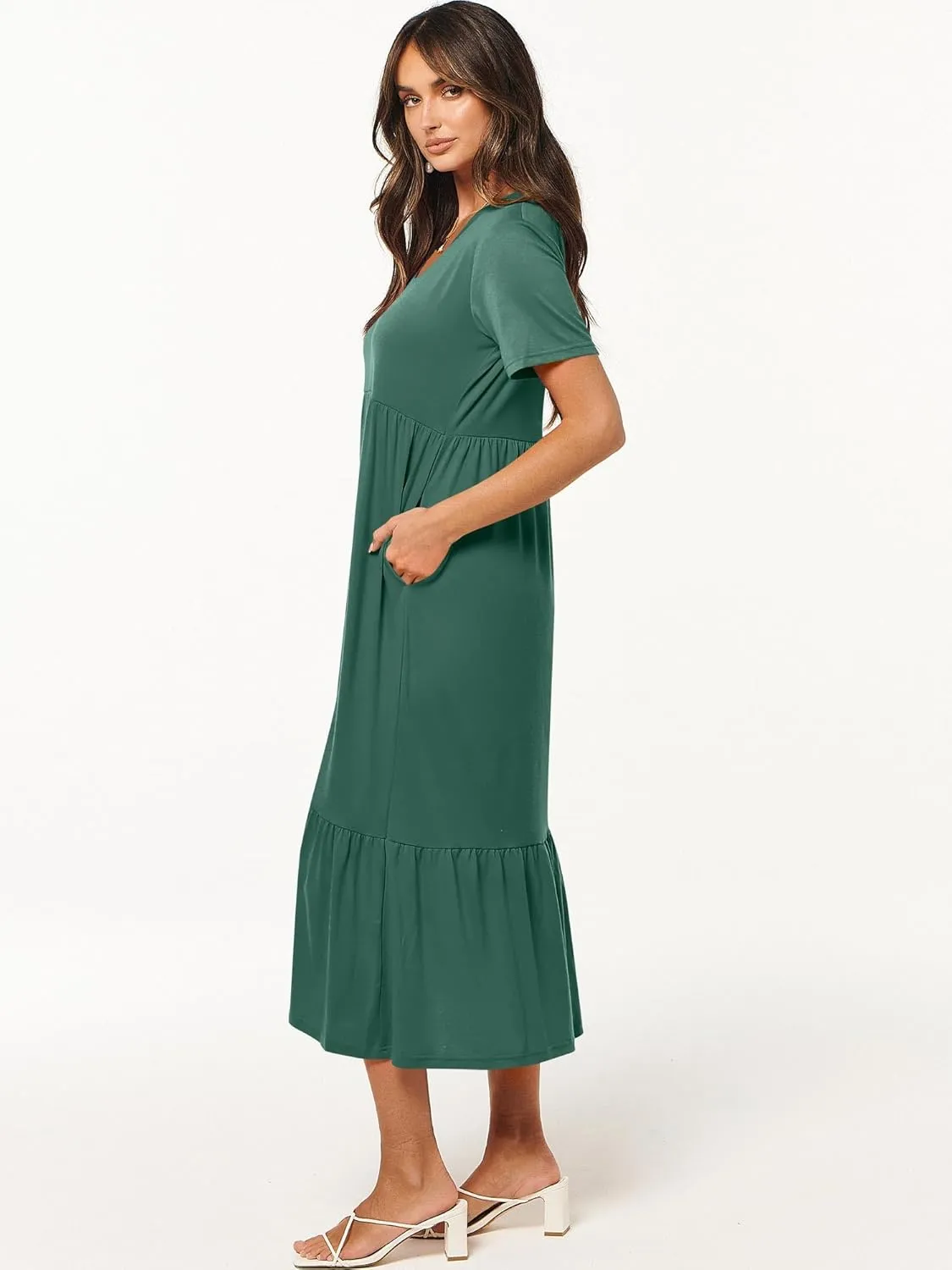ANRABESS Women's Summer Casual Short Sleeve T Shirts Maxi Dress Flowy V Neck Tiered Beach Vacation Sundress 2025 Outfits