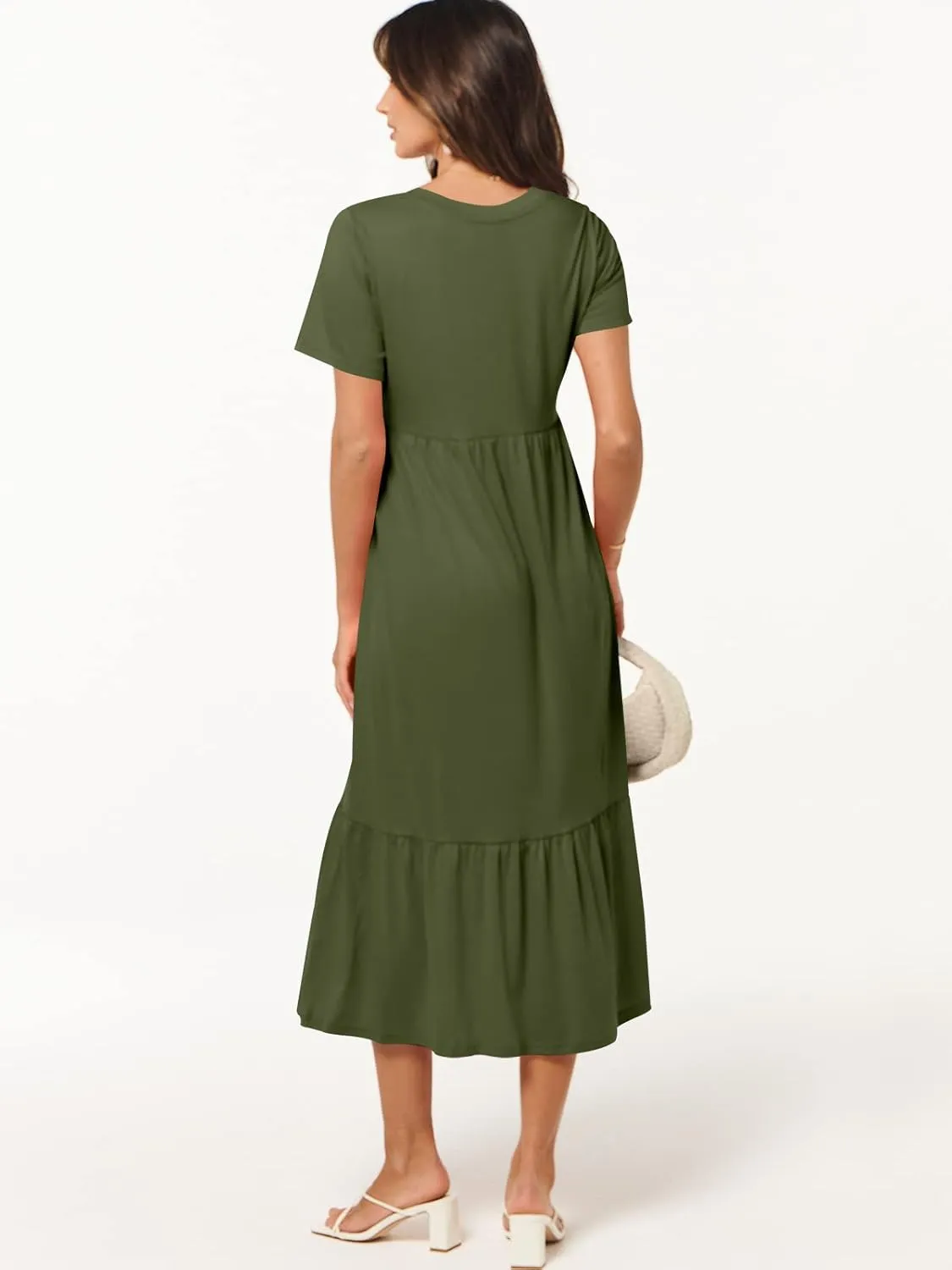 ANRABESS Women's Summer Casual Short Sleeve T Shirts Maxi Dress Flowy V Neck Tiered Beach Vacation Sundress 2025 Outfits