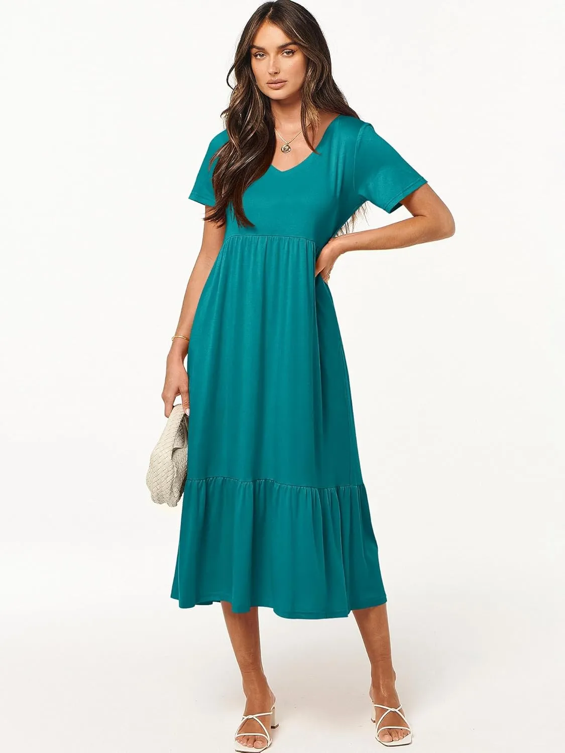 ANRABESS Women's Summer Casual Short Sleeve T Shirts Maxi Dress Flowy V Neck Tiered Beach Vacation Sundress 2025 Outfits