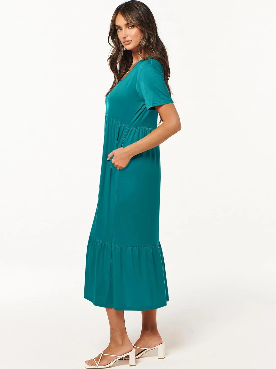 ANRABESS Women's Summer Casual Short Sleeve T Shirts Maxi Dress Flowy V Neck Tiered Beach Vacation Sundress 2025 Outfits