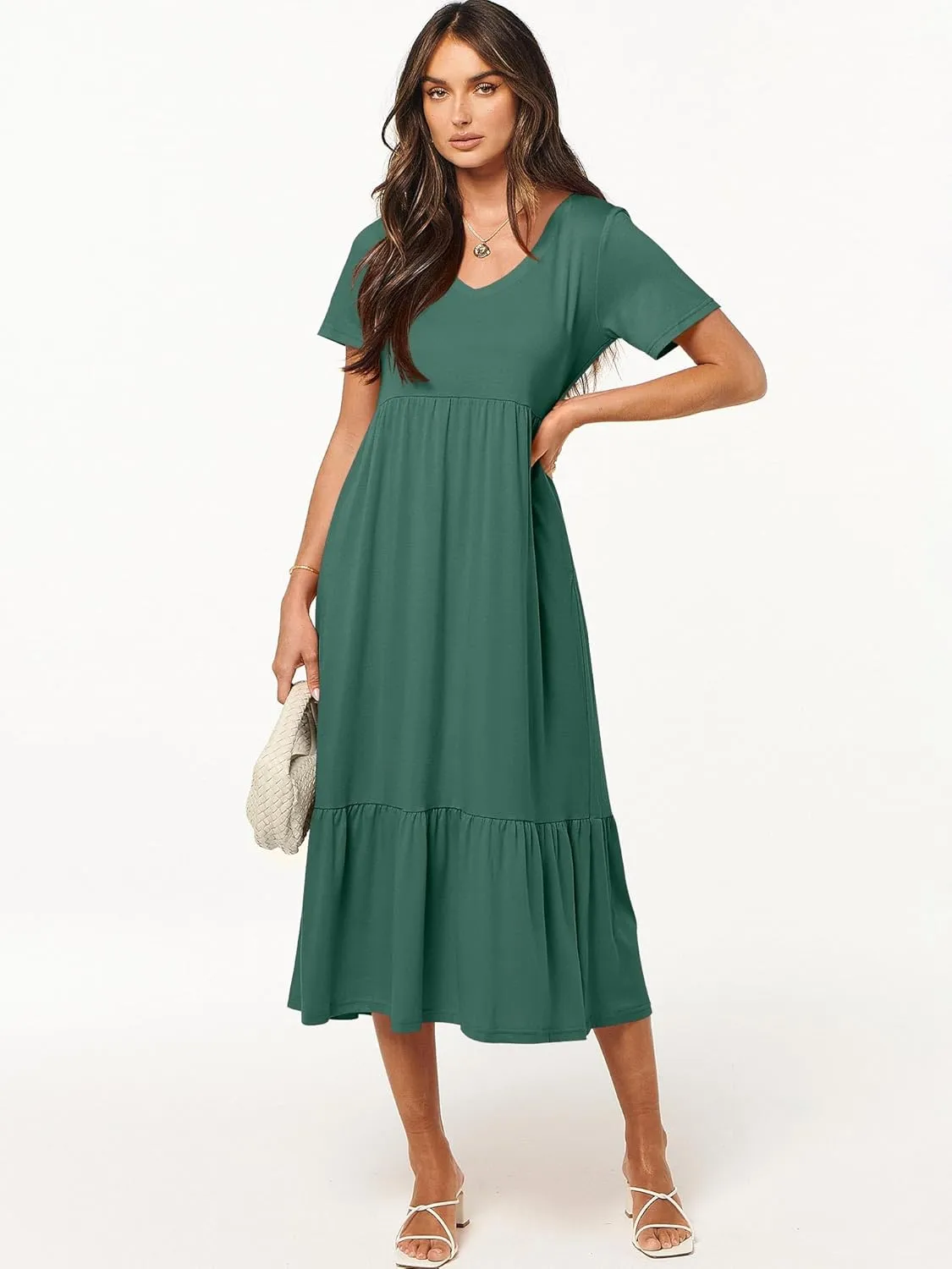 ANRABESS Women's Summer Casual Short Sleeve T Shirts Maxi Dress Flowy V Neck Tiered Beach Vacation Sundress 2025 Outfits