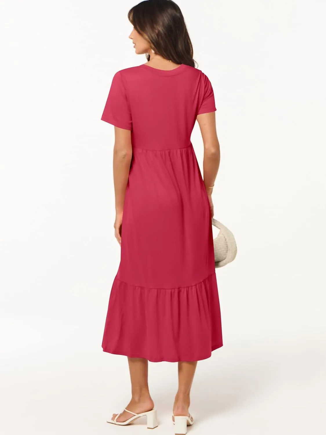 ANRABESS Women's Summer Casual Short Sleeve T Shirts Maxi Dress Flowy V Neck Tiered Beach Vacation Sundress 2025 Outfits