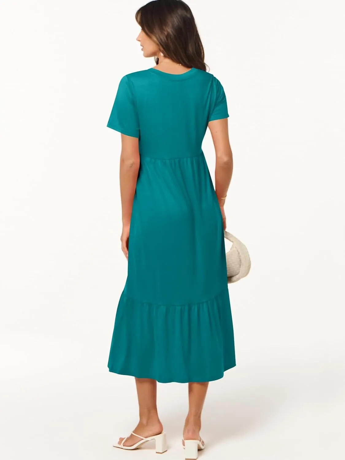 ANRABESS Women's Summer Casual Short Sleeve T Shirts Maxi Dress Flowy V Neck Tiered Beach Vacation Sundress 2025 Outfits