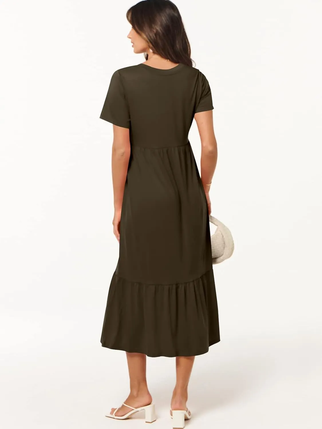 ANRABESS Women's Summer Casual Short Sleeve T Shirts Maxi Dress Flowy V Neck Tiered Beach Vacation Sundress 2025 Outfits