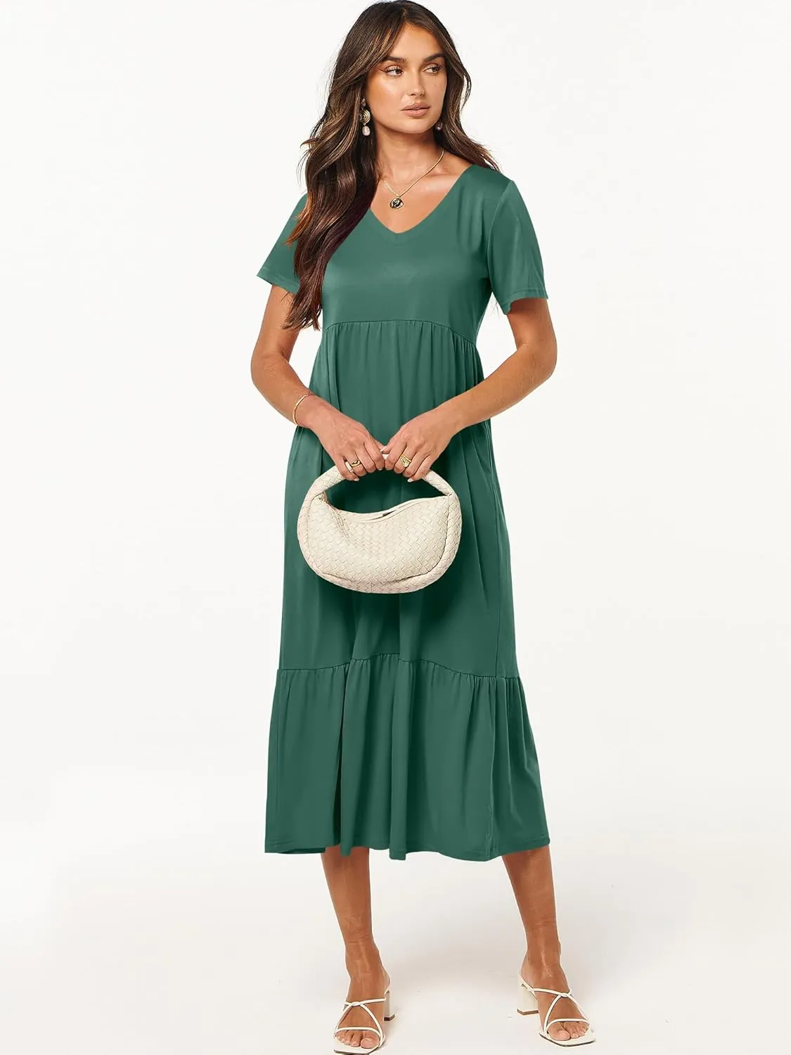 ANRABESS Women's Summer Casual Short Sleeve T Shirts Maxi Dress Flowy V Neck Tiered Beach Vacation Sundress 2025 Outfits