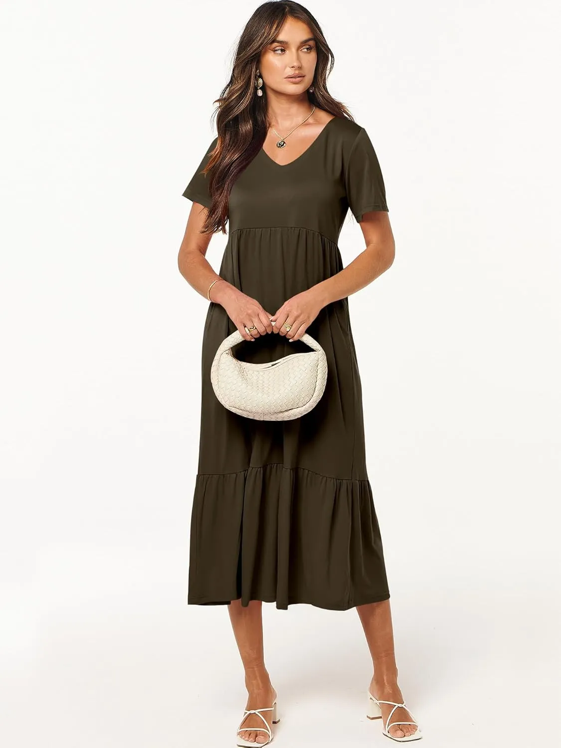 ANRABESS Women's Summer Casual Short Sleeve T Shirts Maxi Dress Flowy V Neck Tiered Beach Vacation Sundress 2025 Outfits