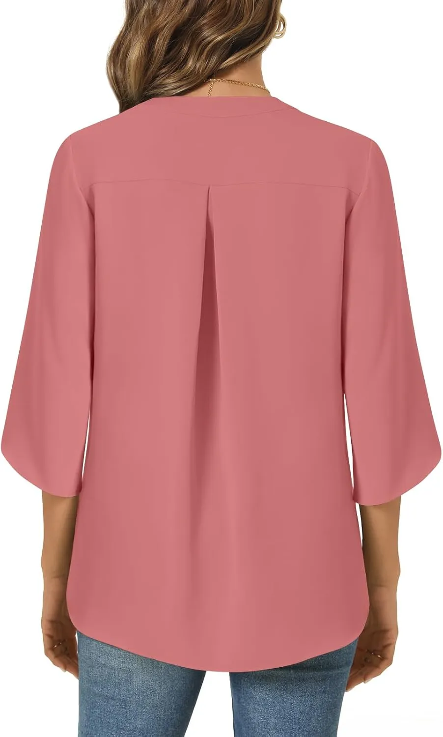 Anyally Women's Chiffon Blouses 3/4 Sleeve Summer Dressy Tunic Tops Casual Loose V Neck T-Shirts