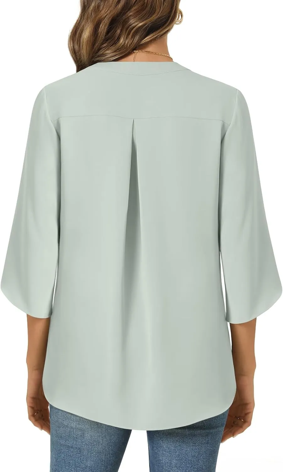 Anyally Women's Chiffon Blouses 3/4 Sleeve Summer Dressy Tunic Tops Casual Loose V Neck T-Shirts