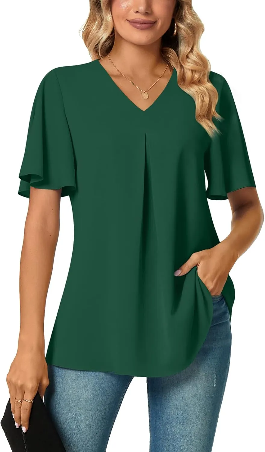 Anyally Womens Summer Dressy Chiffon Blouses V Neck 2025 Short Sleeve Tunic Tops for Leggings Casual T-Shirts
