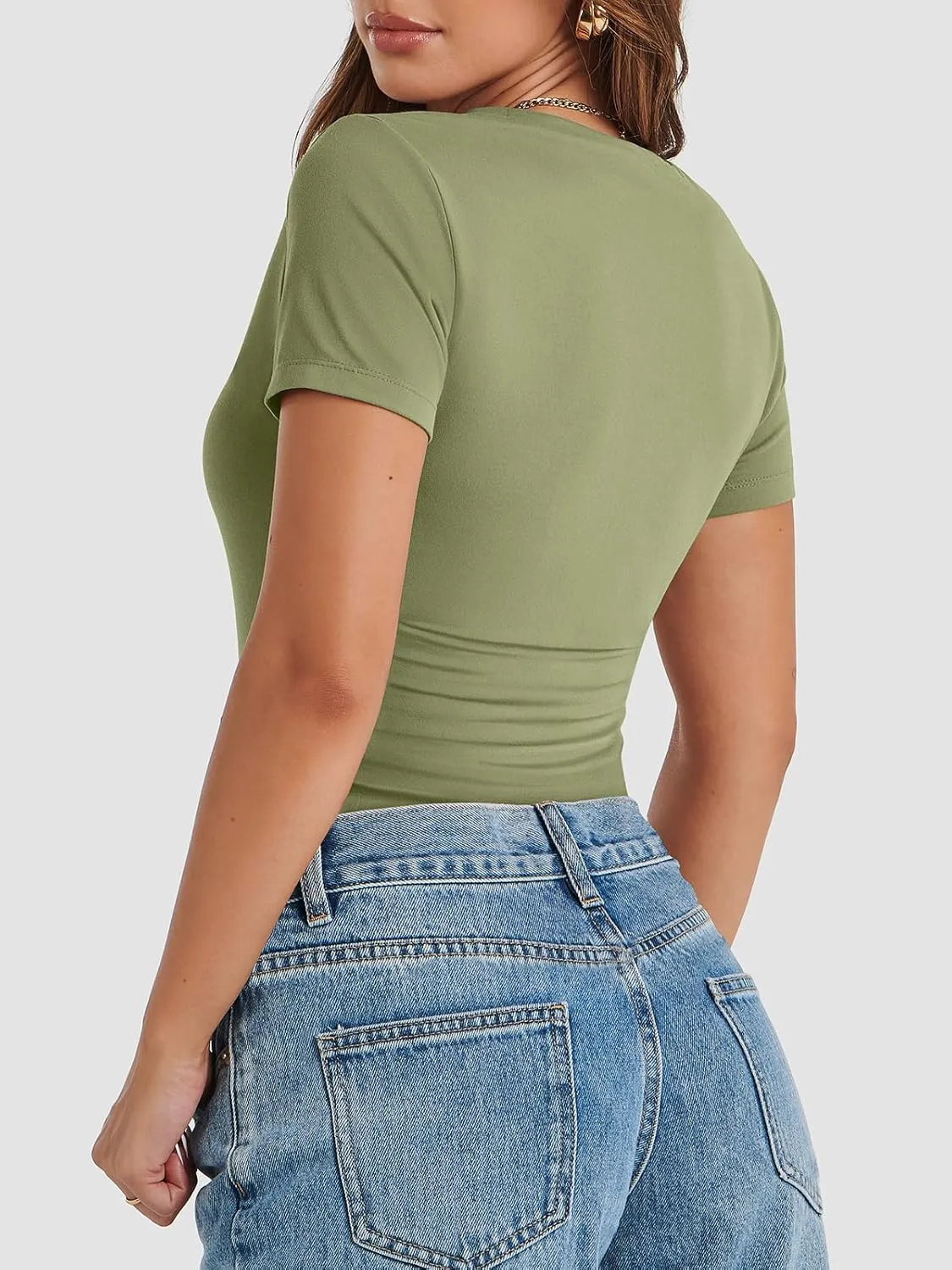 ATHMILE Womens Basic T-Shirts Going Out Crop Tops Tight Slim Fit Cute Teen Girls Short Sleeve/Long Sleeve Y2k Clothes