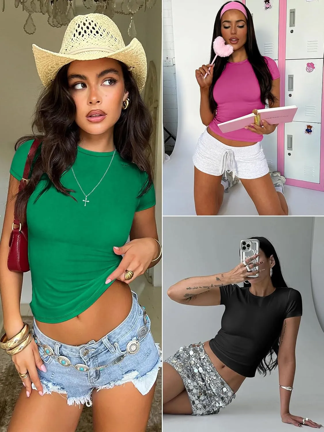 ATHMILE Womens Basic T-Shirts Going Out Crop Tops Tight Slim Fit Cute Teen Girls Short Sleeve/Long Sleeve Y2k Clothes