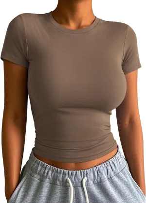 ATHMILE Womens Basic T-Shirts Going Out Crop Tops Tight Slim Fit Cute Teen Girls Short Sleeve/Long Sleeve Y2k Clothes