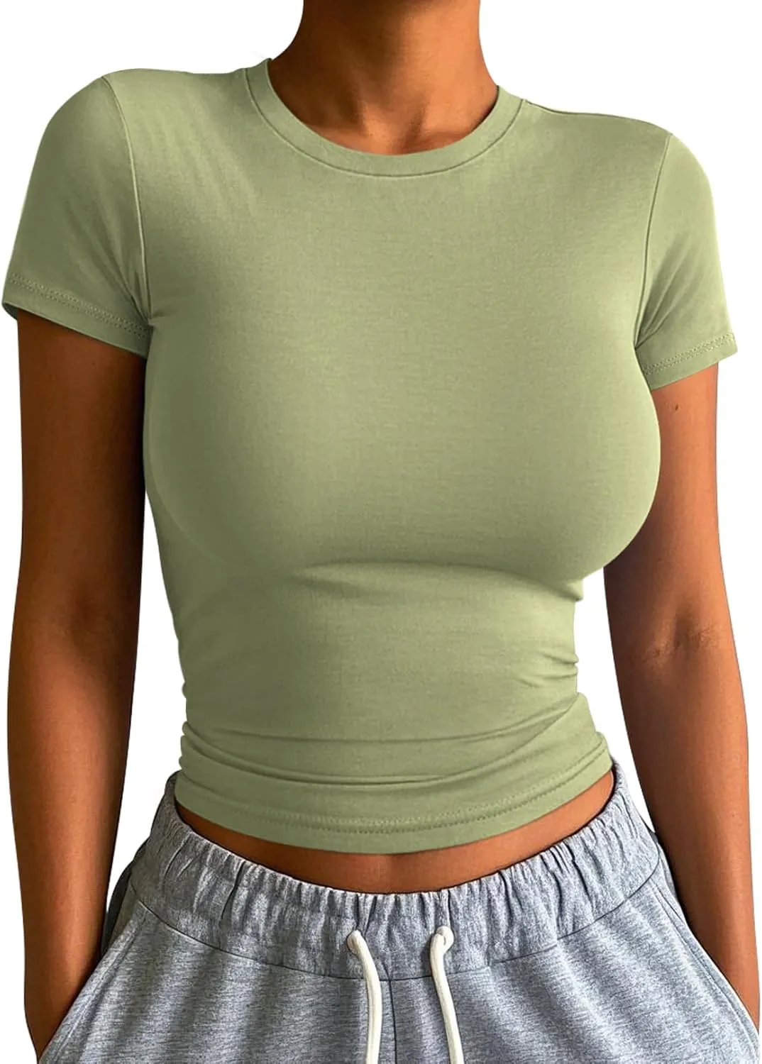 ATHMILE Womens Basic T-Shirts Going Out Crop Tops Tight Slim Fit Cute Teen Girls Short Sleeve/Long Sleeve Y2k Clothes