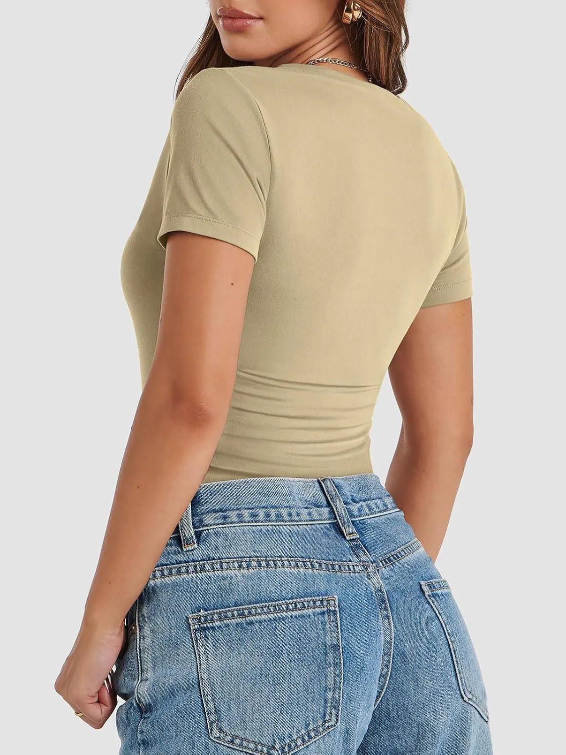 ATHMILE Womens Basic T-Shirts Going Out Crop Tops Tight Slim Fit Cute Teen Girls Short Sleeve/Long Sleeve Y2k Clothes