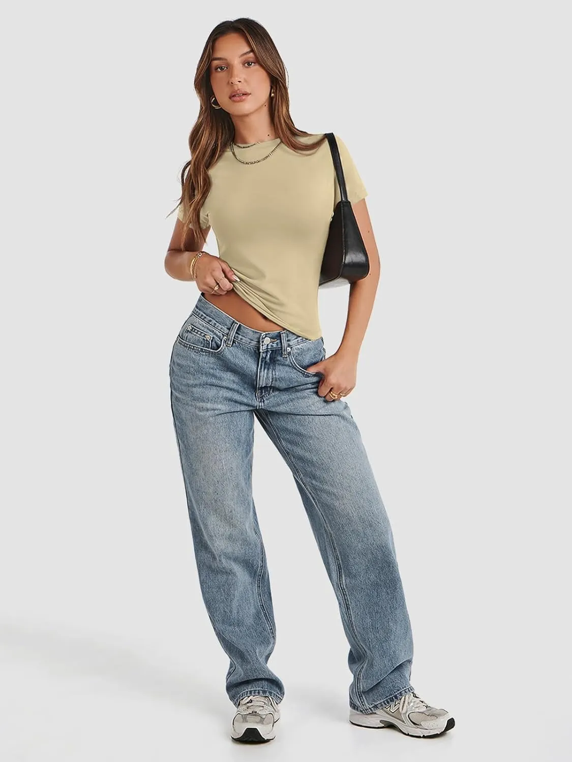 ATHMILE Womens Basic T-Shirts Going Out Crop Tops Tight Slim Fit Cute Teen Girls Short Sleeve/Long Sleeve Y2k Clothes