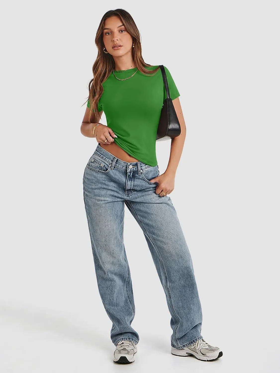 ATHMILE Womens Basic T-Shirts Going Out Crop Tops Tight Slim Fit Cute Teen Girls Short Sleeve/Long Sleeve Y2k Clothes