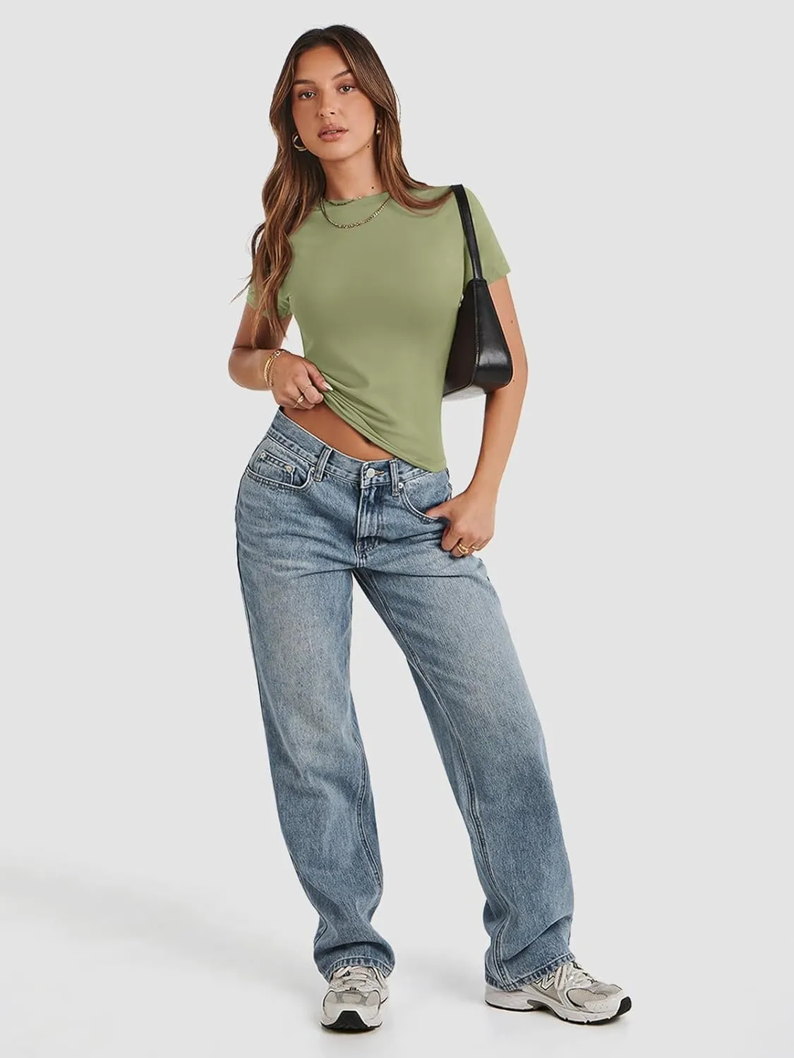 ATHMILE Womens Basic T-Shirts Going Out Crop Tops Tight Slim Fit Cute Teen Girls Short Sleeve/Long Sleeve Y2k Clothes