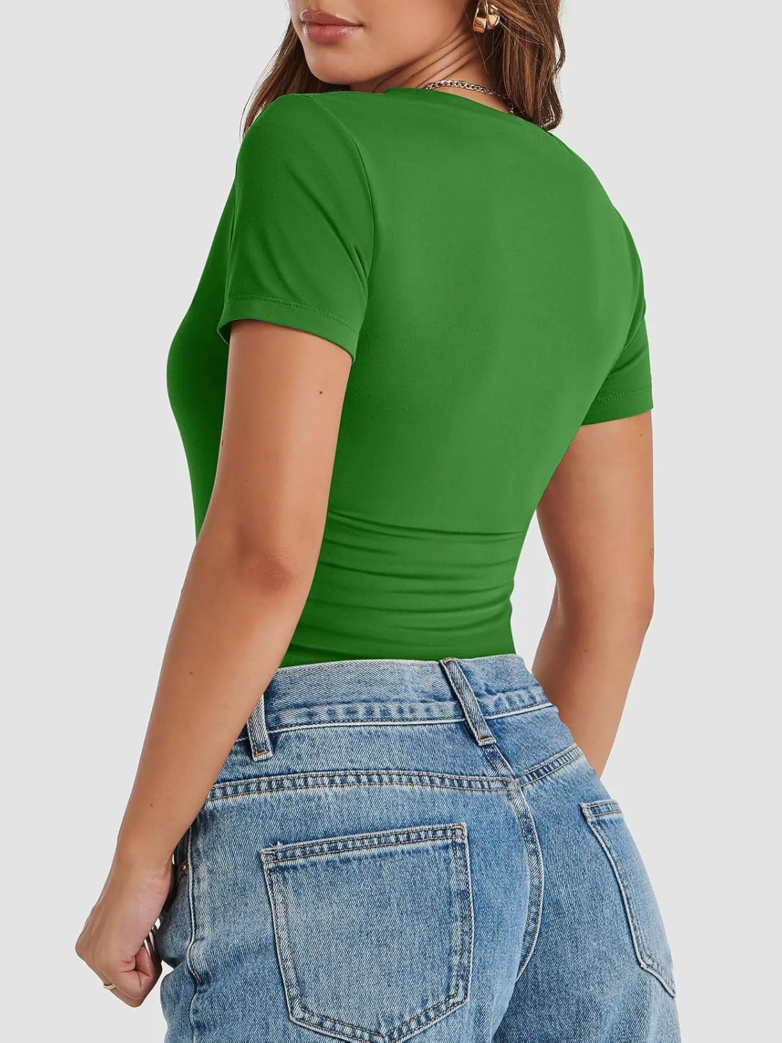 ATHMILE Womens Basic T-Shirts Going Out Crop Tops Tight Slim Fit Cute Teen Girls Short Sleeve/Long Sleeve Y2k Clothes