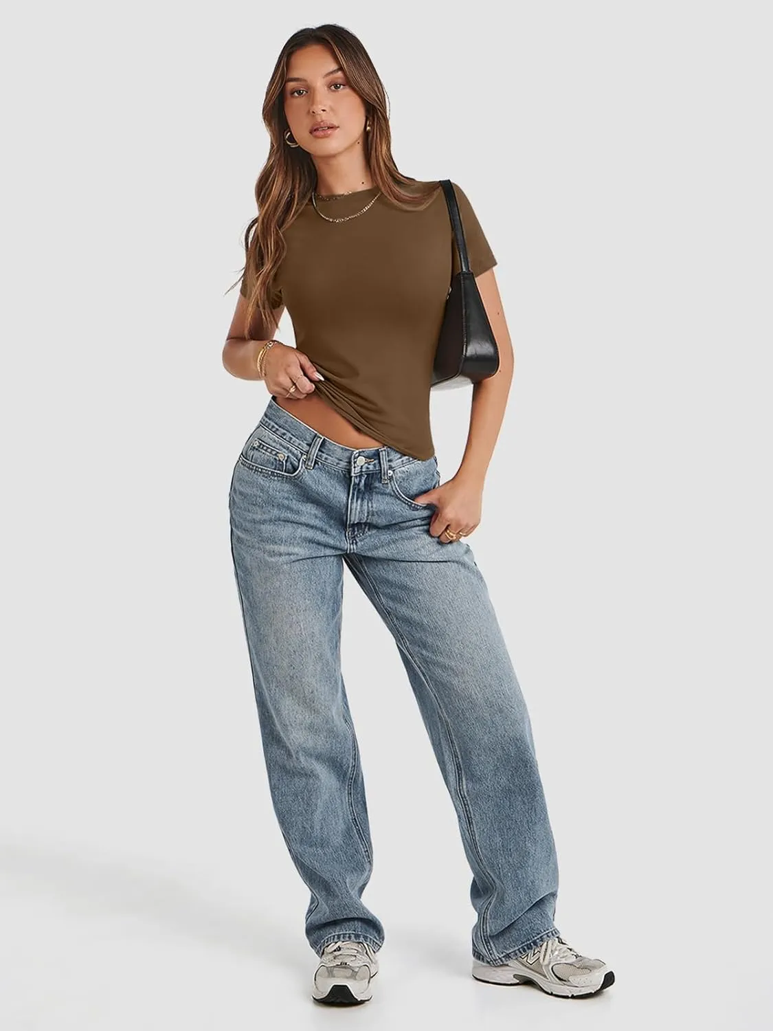 ATHMILE Womens Basic T-Shirts Going Out Crop Tops Tight Slim Fit Cute Teen Girls Short Sleeve/Long Sleeve Y2k Clothes