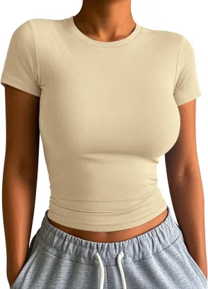 ATHMILE Womens Basic T-Shirts Going Out Crop Tops Tight Slim Fit Cute Teen Girls Short Sleeve/Long Sleeve Y2k Clothes