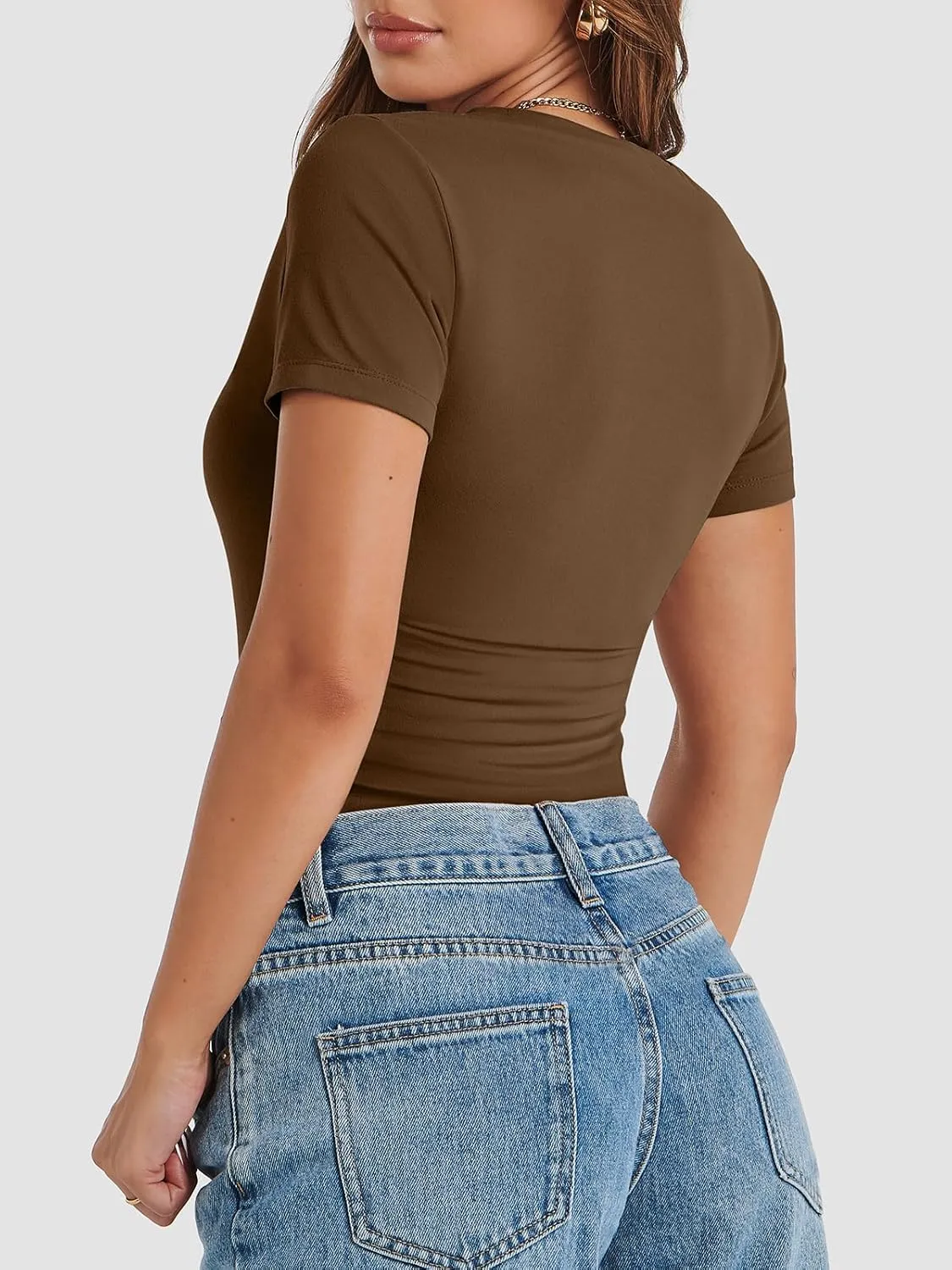 ATHMILE Womens Basic T-Shirts Going Out Crop Tops Tight Slim Fit Cute Teen Girls Short Sleeve/Long Sleeve Y2k Clothes