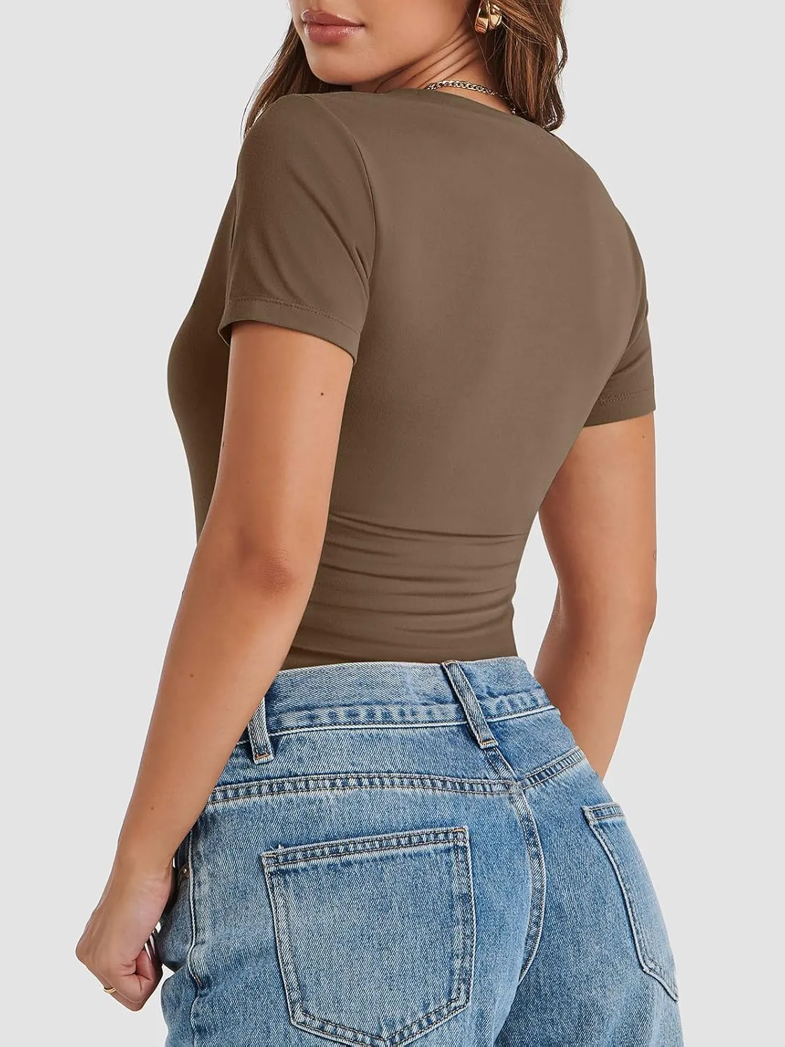 ATHMILE Womens Basic T-Shirts Going Out Crop Tops Tight Slim Fit Cute Teen Girls Short Sleeve/Long Sleeve Y2k Clothes