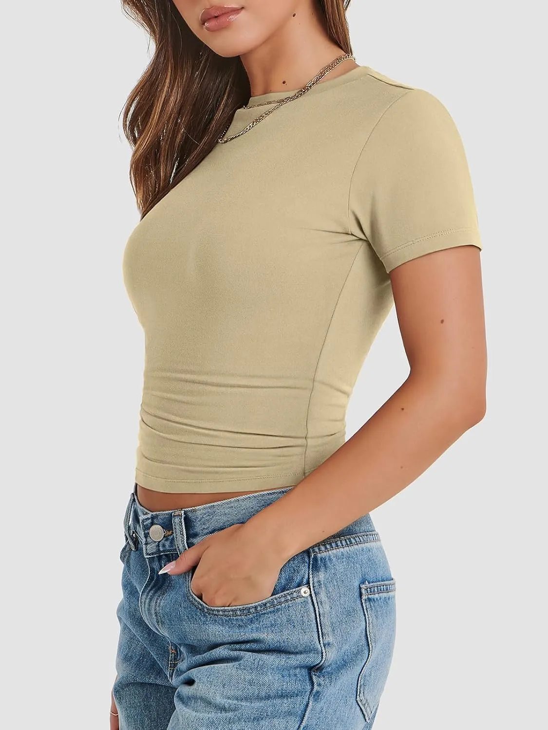 ATHMILE Womens Basic T-Shirts Going Out Crop Tops Tight Slim Fit Cute Teen Girls Short Sleeve/Long Sleeve Y2k Clothes