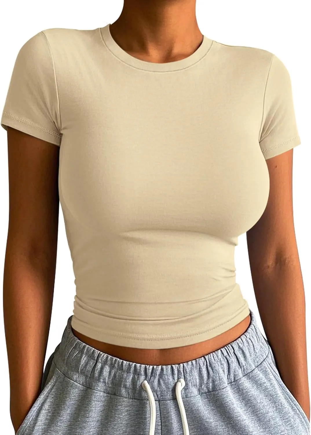 ATHMILE Womens Basic T-Shirts Going Out Crop Tops Tight Slim Fit Cute Teen Girls Short Sleeve/Long Sleeve Y2k Clothes