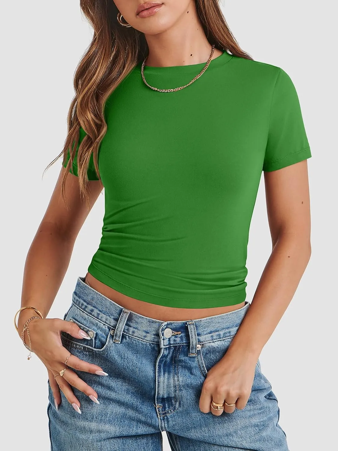 ATHMILE Womens Basic T-Shirts Going Out Crop Tops Tight Slim Fit Cute Teen Girls Short Sleeve/Long Sleeve Y2k Clothes