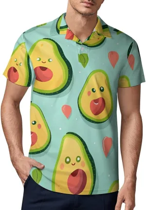 Avocado And Love Men's Polo Shirt Short Sleeve Casual Athletic Quick Dry Golf T-Shirts 4XL