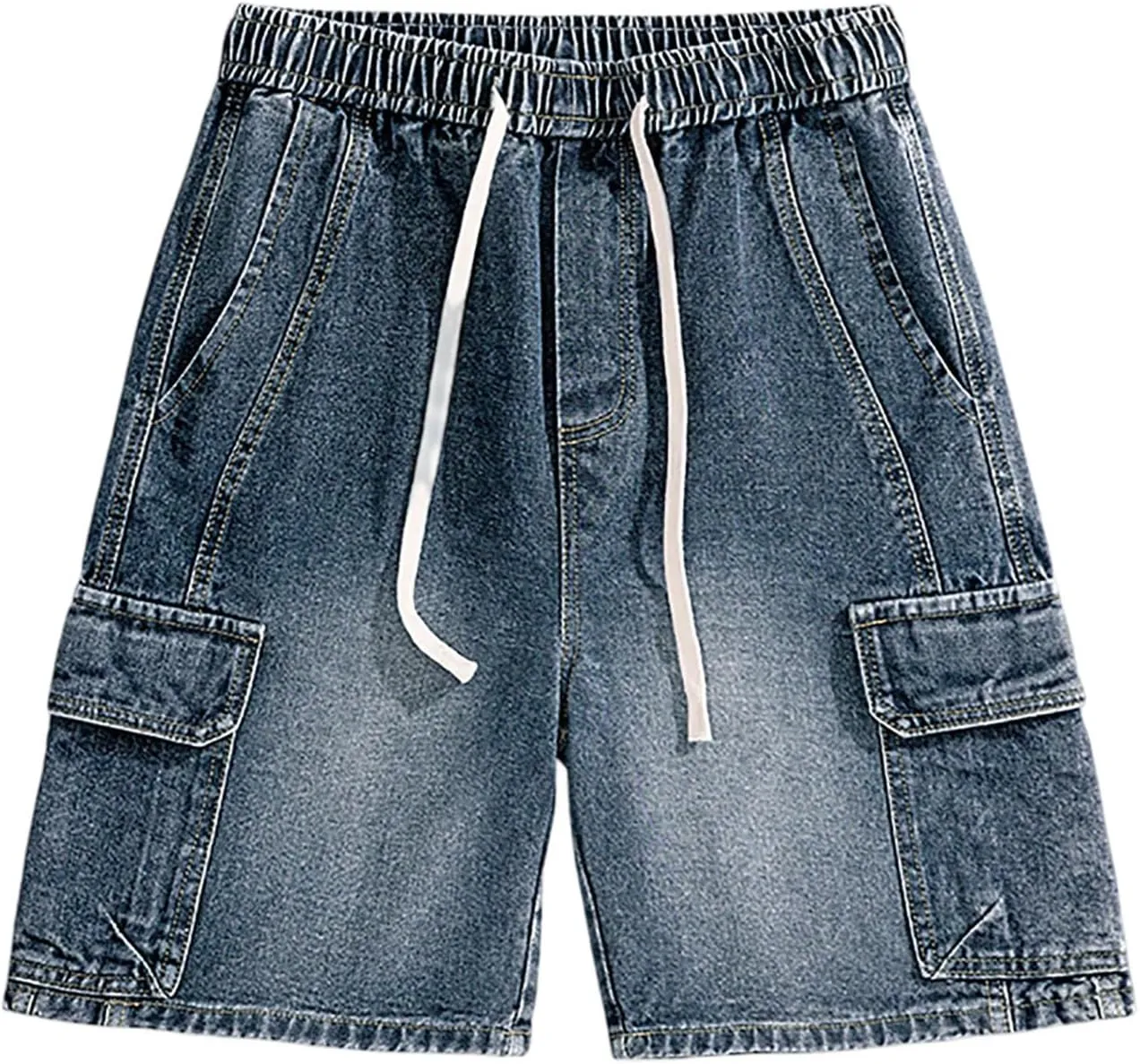 Baggy Jean Shorts for Men Summer Casual Loose Fit Hip Hop Long Denim Shorts with Pockets