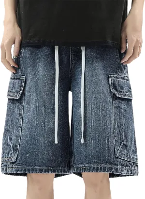 Baggy Jean Shorts for Men Summer Casual Loose Fit Hip Hop Long Denim Shorts with Pockets