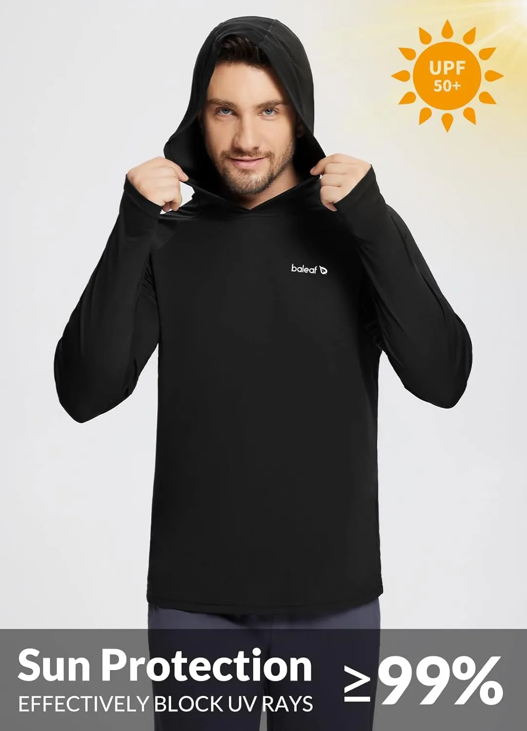 baleaf Men's Sun Protection Hoodie Shirt UPF 50  Long Sleeve UV SPF T-Shirts Rash Guard Fishing Swimming Lightweight