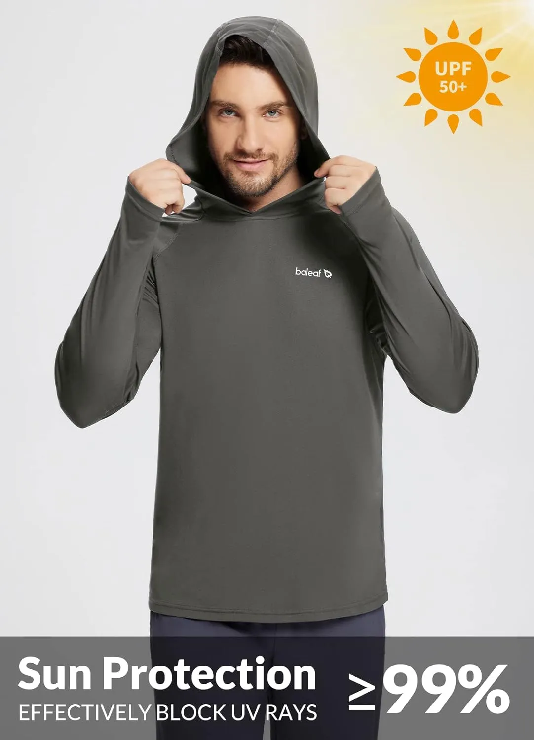 baleaf Men's Sun Protection Hoodie Shirt UPF 50  Long Sleeve UV SPF T-Shirts Rash Guard Fishing Swimming Lightweight
